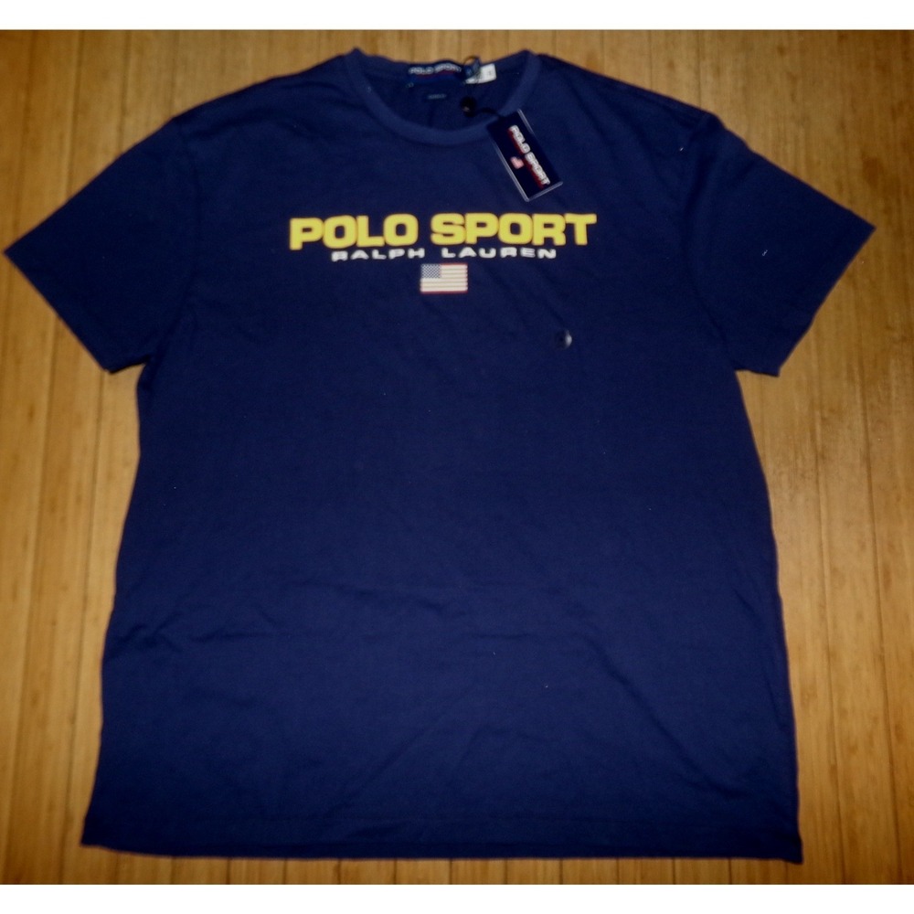 Polo Sport Ralph Lauren Mens XL Navy Blue Graphic T-Shirt American Flag Classic